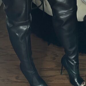FSJ Black Over-the-Knee Heel Boots